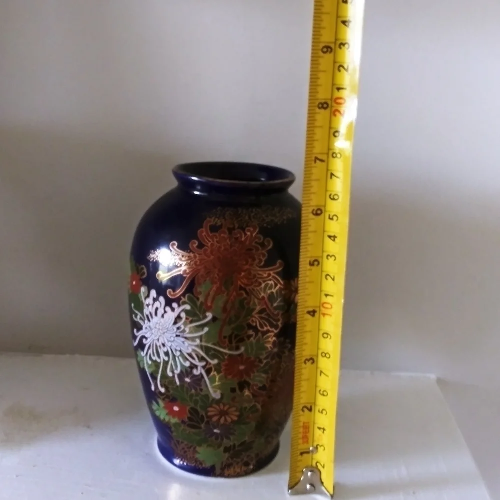 Cobalt blue floral vase silver company‎ Nagoya